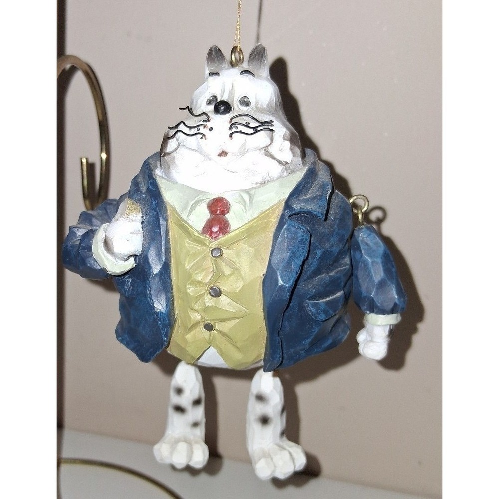Vintage Business Cat Ornament – Carved Resin – 5" Tall